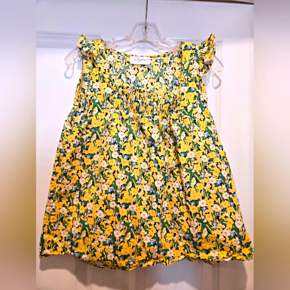 Carly Jean Los Angeles Floral Yellow Top, Size M